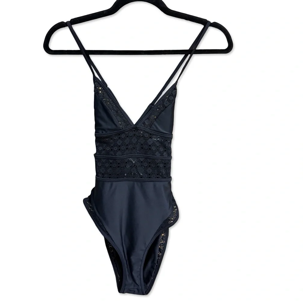 Tularosa Damaris One Piece Black Eyelet Swimsuit swimwear bathing Revolve XS
